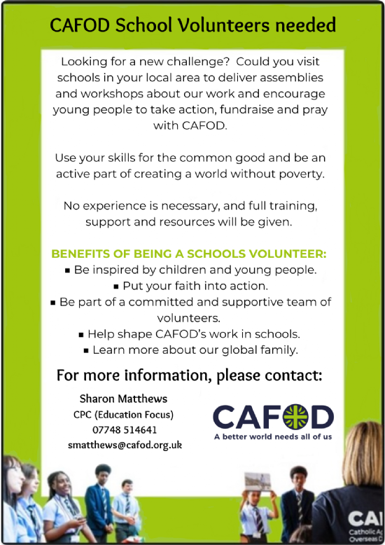 CAFOD Seeking New School Volunteers